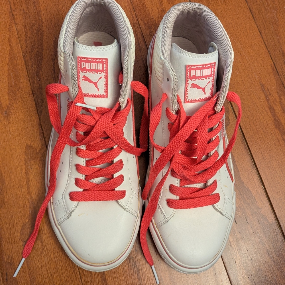 Puma White and Red High-Top Sneakers